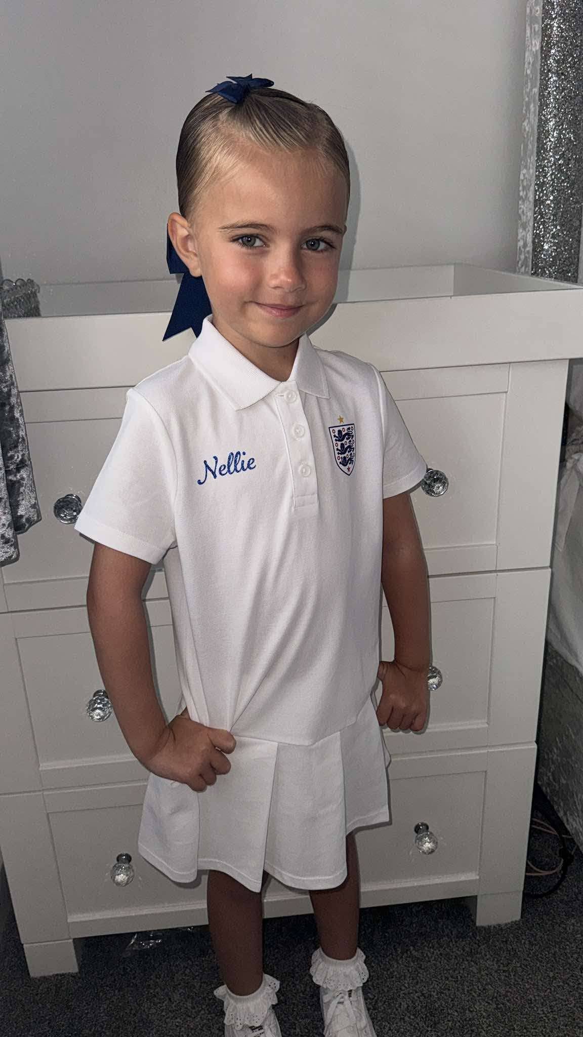 England World Cup Tennis Style Dress & Navy Bows Personalised