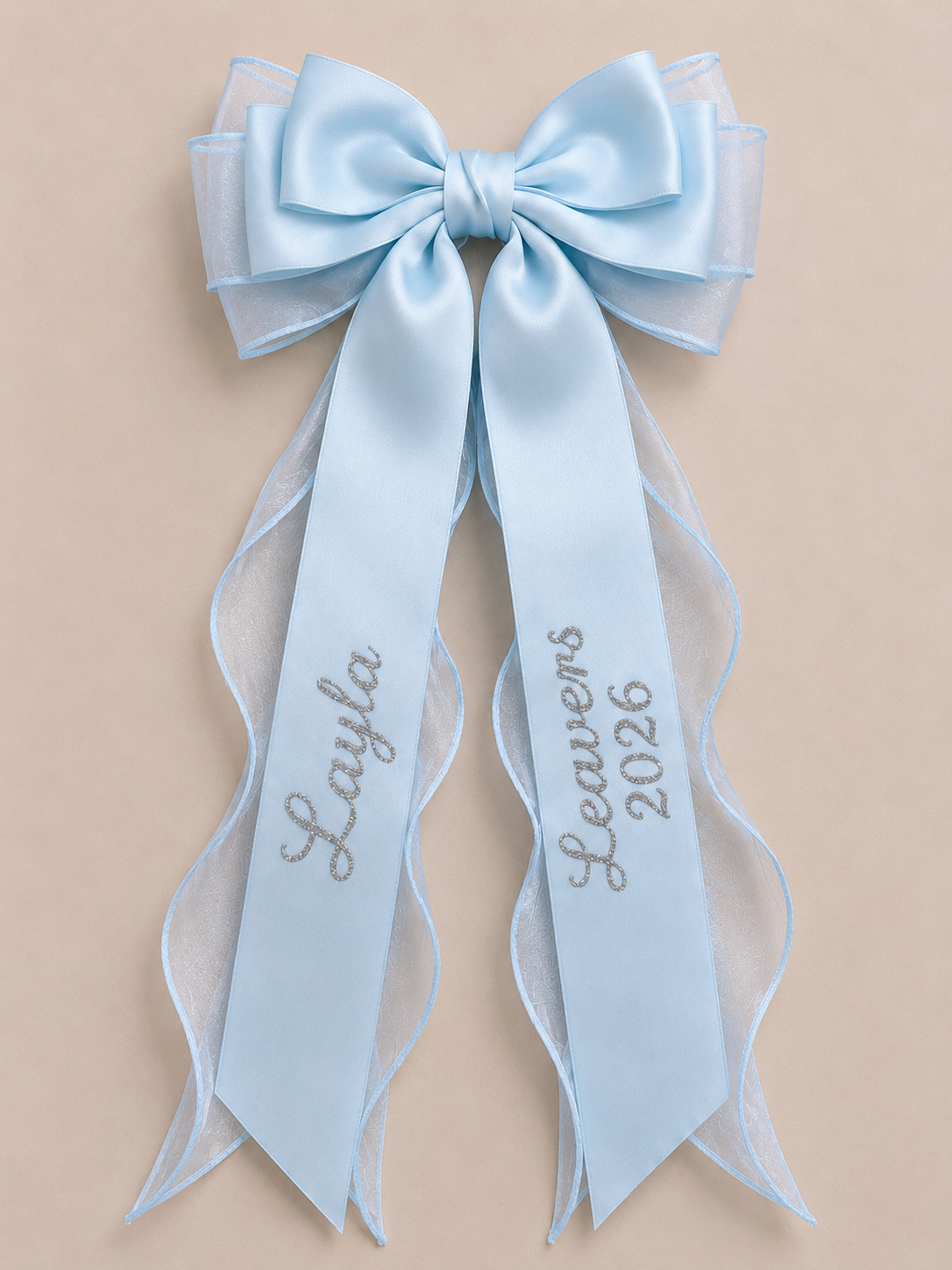 Personalised Ribbon Leavers Hair Bow, Glitter Name, School Leaver 2026 Gift