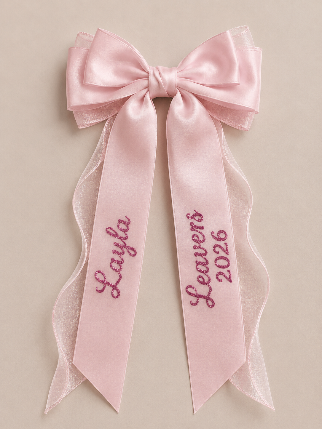 Personalised Ribbon Leavers Hair Bow, Glitter Name, School Leaver 2026 Gift