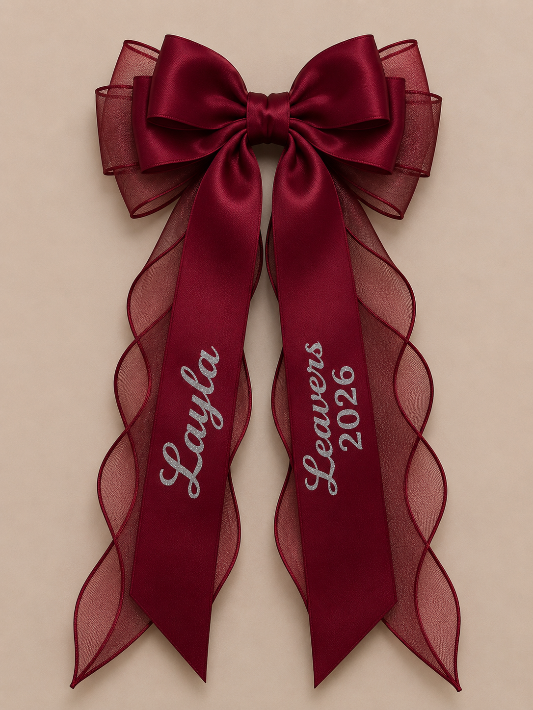 Personalised Ribbon Leavers Hair Bow, Glitter Name, School Leaver 2026 Gift