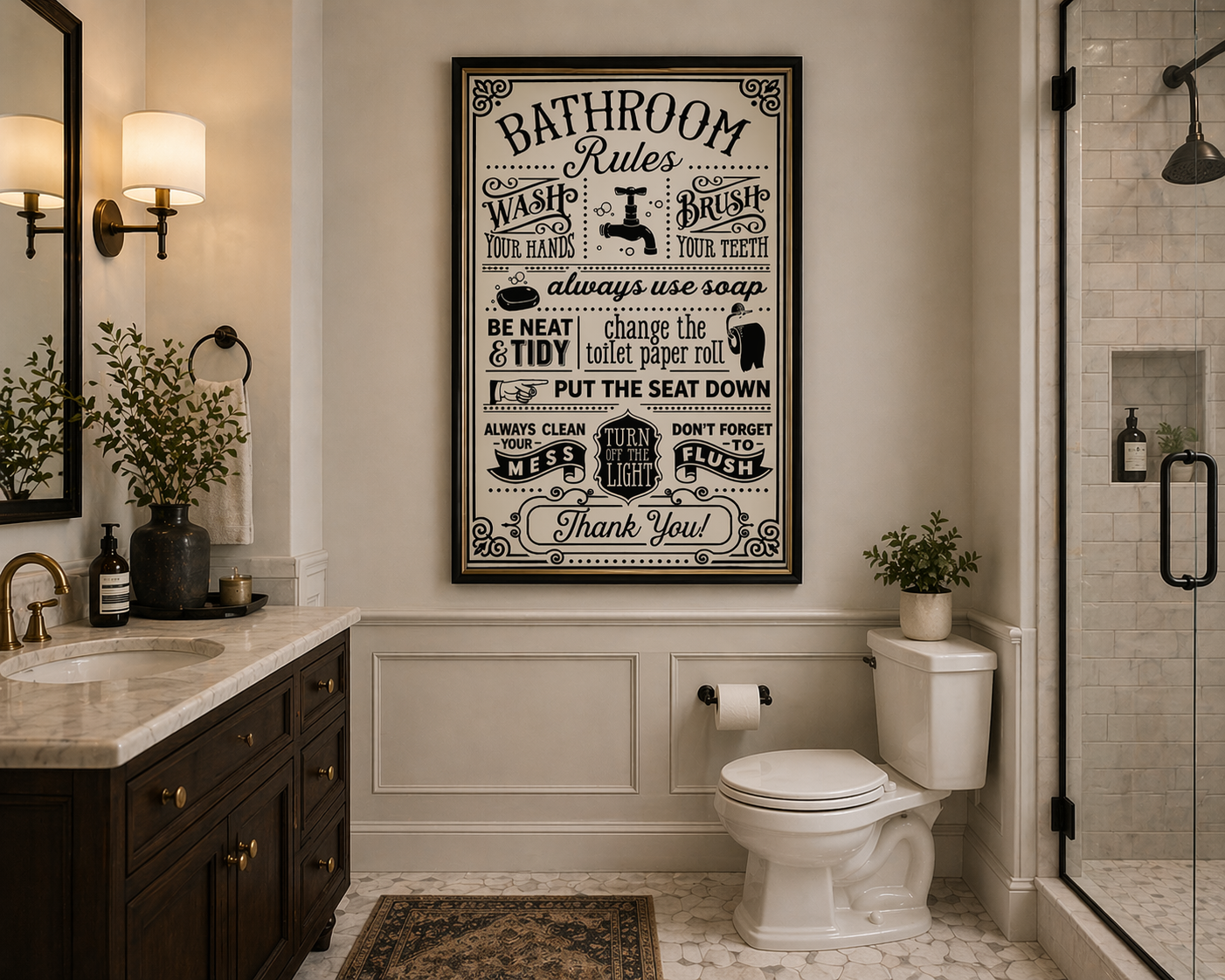 Vintage Bathroom Rules Wall Art Decor