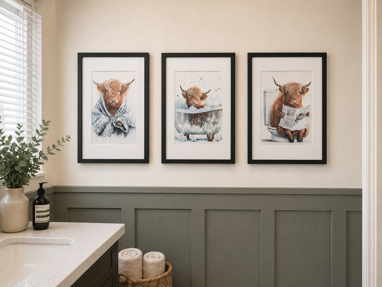 Highland Cow Bathroom Decor Prints