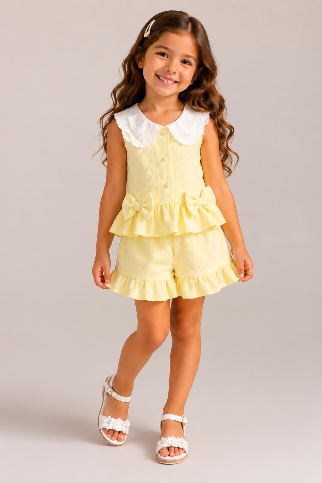 Girls Lemon Bow Frill Shorts Set