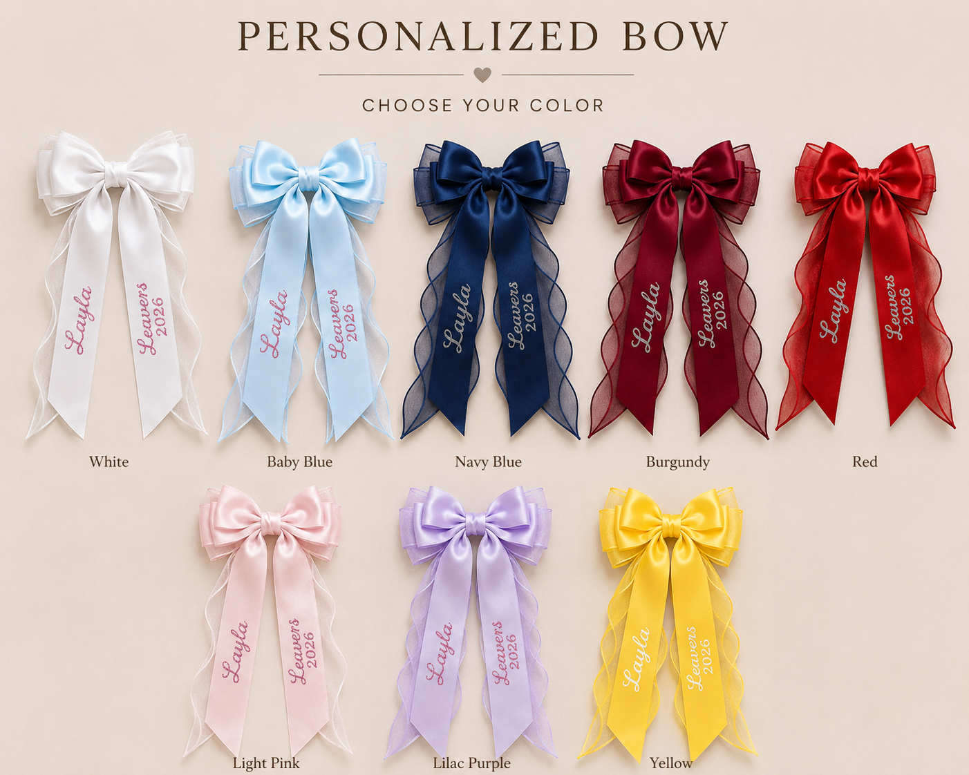 Personalised Ribbon Leavers Hair Bow, Glitter Name, School Leaver 2026 Gift