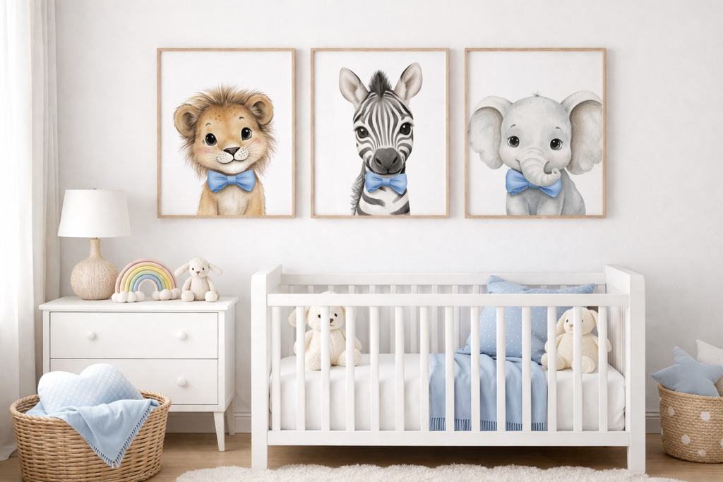 Animal Safari Nursery Wall Art Prints | Set of 3 | Gender Neutral Baby Room Decor Gift