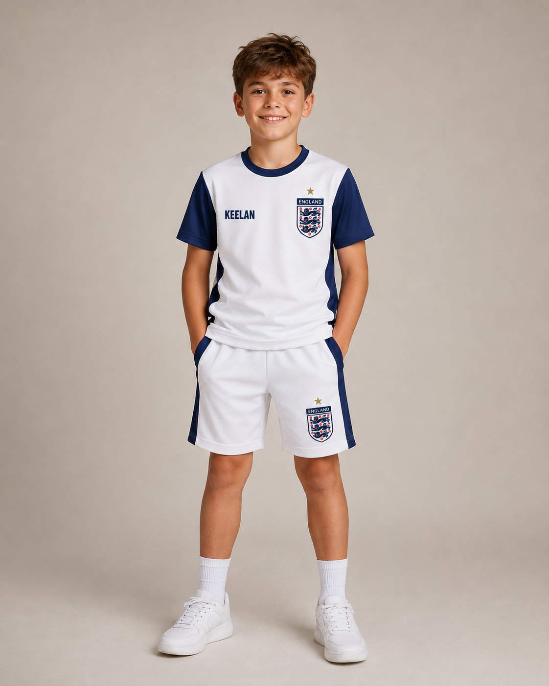 Personalised England Kids Football Kit Custom Name T-Shirt and Shorts Set