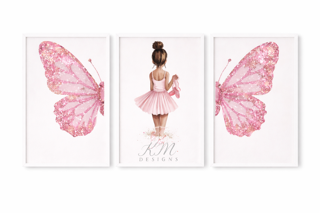 Princess Butterfly Ballerina Wall Art Print | Girls Bedroom Decor