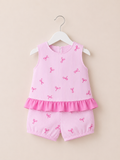 Girls Pink Bow Frill Shorts Set