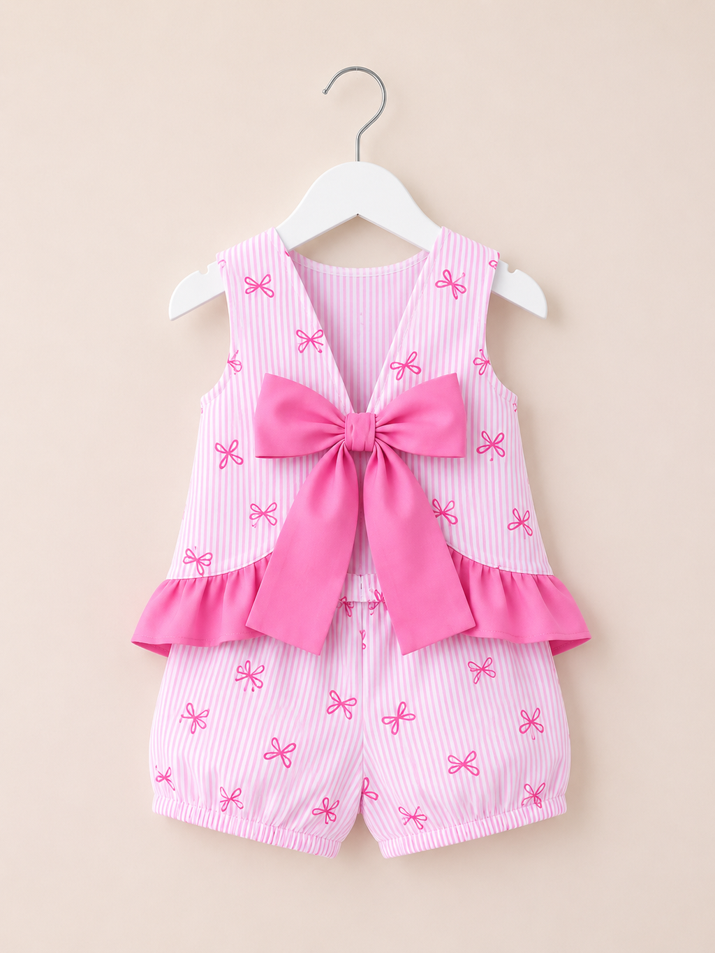 Girls Pink Bow Frill Shorts Set