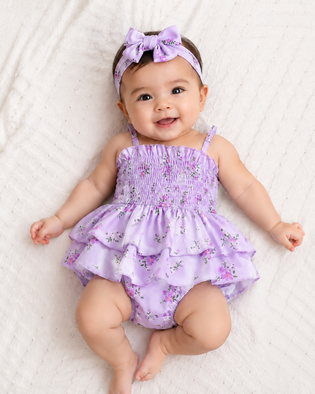 Lilac Blossom Smocked Romper & Bow Set