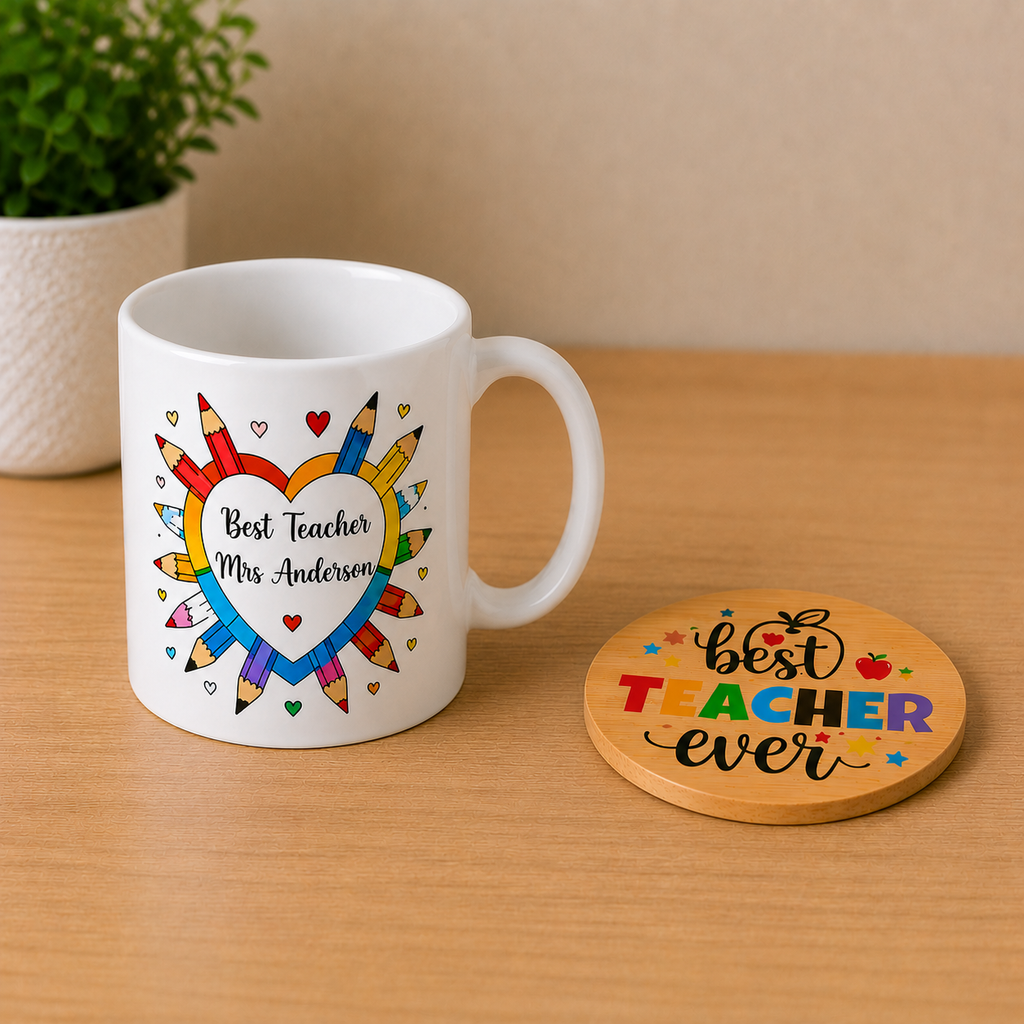 Personalised Teacher Gift Mug & Coaster Set | Thank You Teacher Gift
