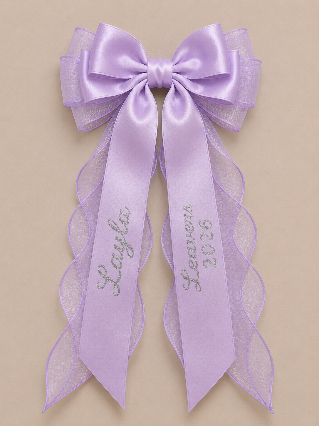 Personalised Ribbon Leavers Hair Bow, Glitter Name, School Leaver 2026 Gift