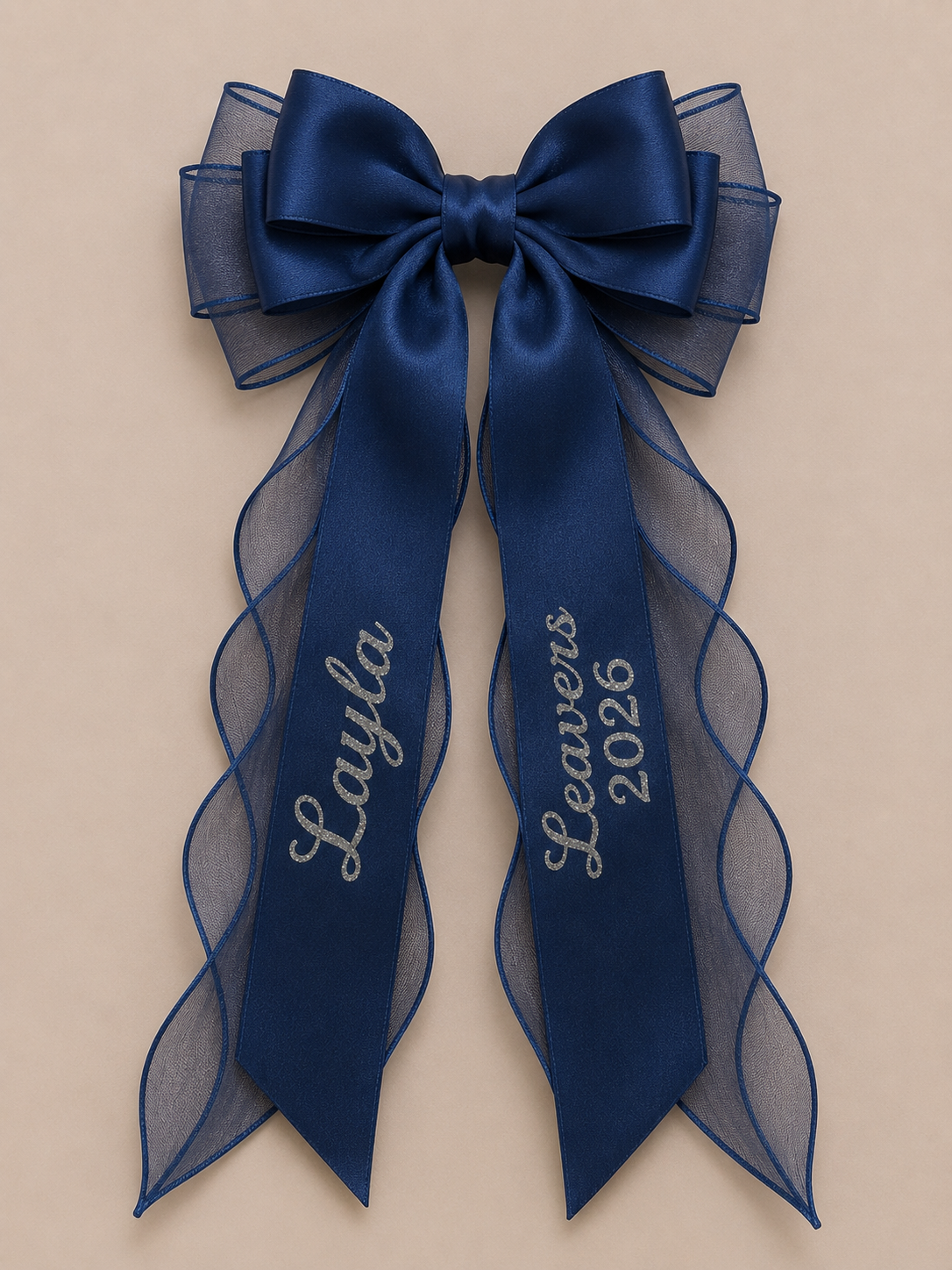 Personalised Ribbon Leavers Hair Bow, Glitter Name, School Leaver 2026 Gift