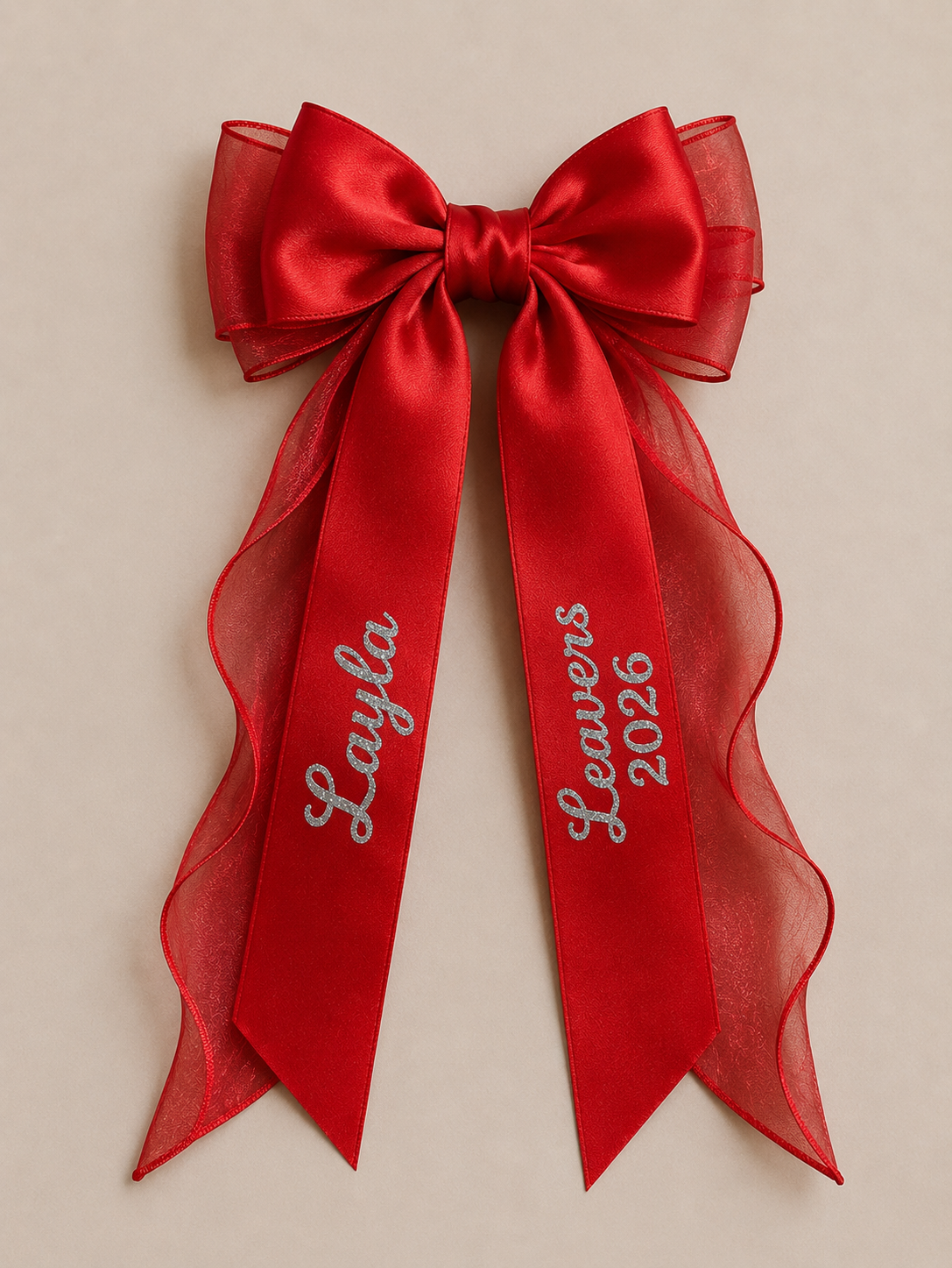 Personalised Ribbon Leavers Hair Bow, Glitter Name, School Leaver 2026 Gift