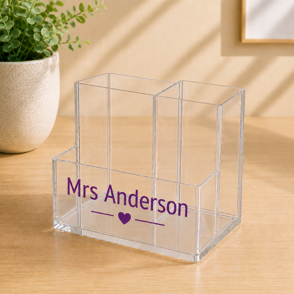 Personalised Teacher Acrylic Desk Organiser | Custom Name Gift | Thank You Teacher Gift