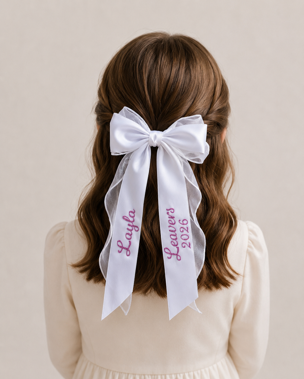 Personalised Ribbon Leavers Hair Bow, Glitter Name, School Leaver 2026 Gift