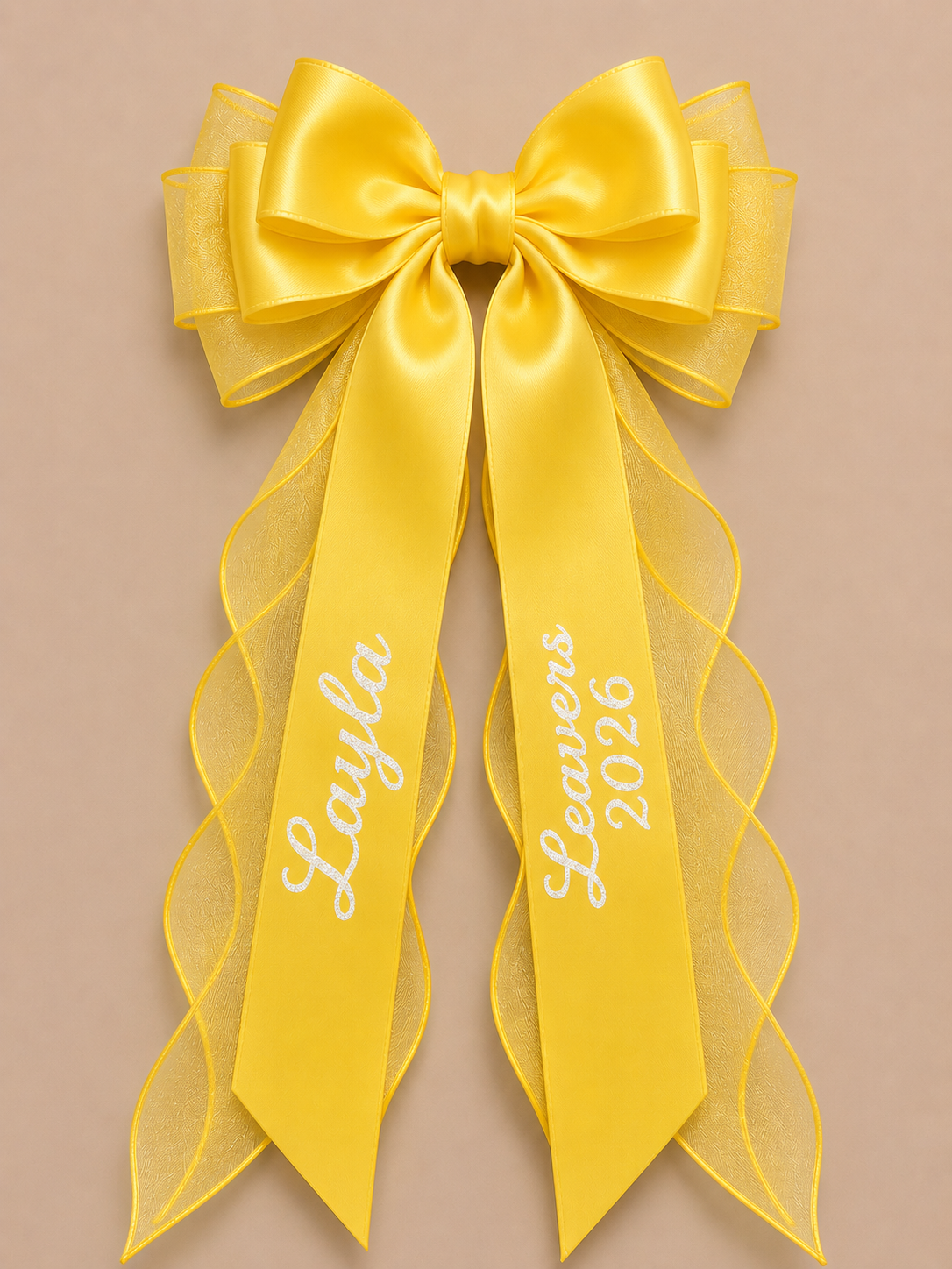 Personalised Ribbon Leavers Hair Bow, Glitter Name, School Leaver 2026 Gift
